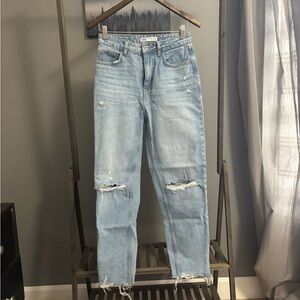 Zara Light Blue Distressed Straight-Leg Jeans